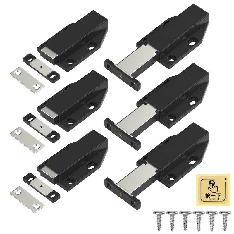 Jiayi Magnetic Push Latch Heavy Duty Jiayi 6 Pack Push to Open Cabinet Hardware Magnetic Touch Latches for Large Door Push Release Latch Kitchen Drawer Push Catch Press Out Latch Black - Image 1